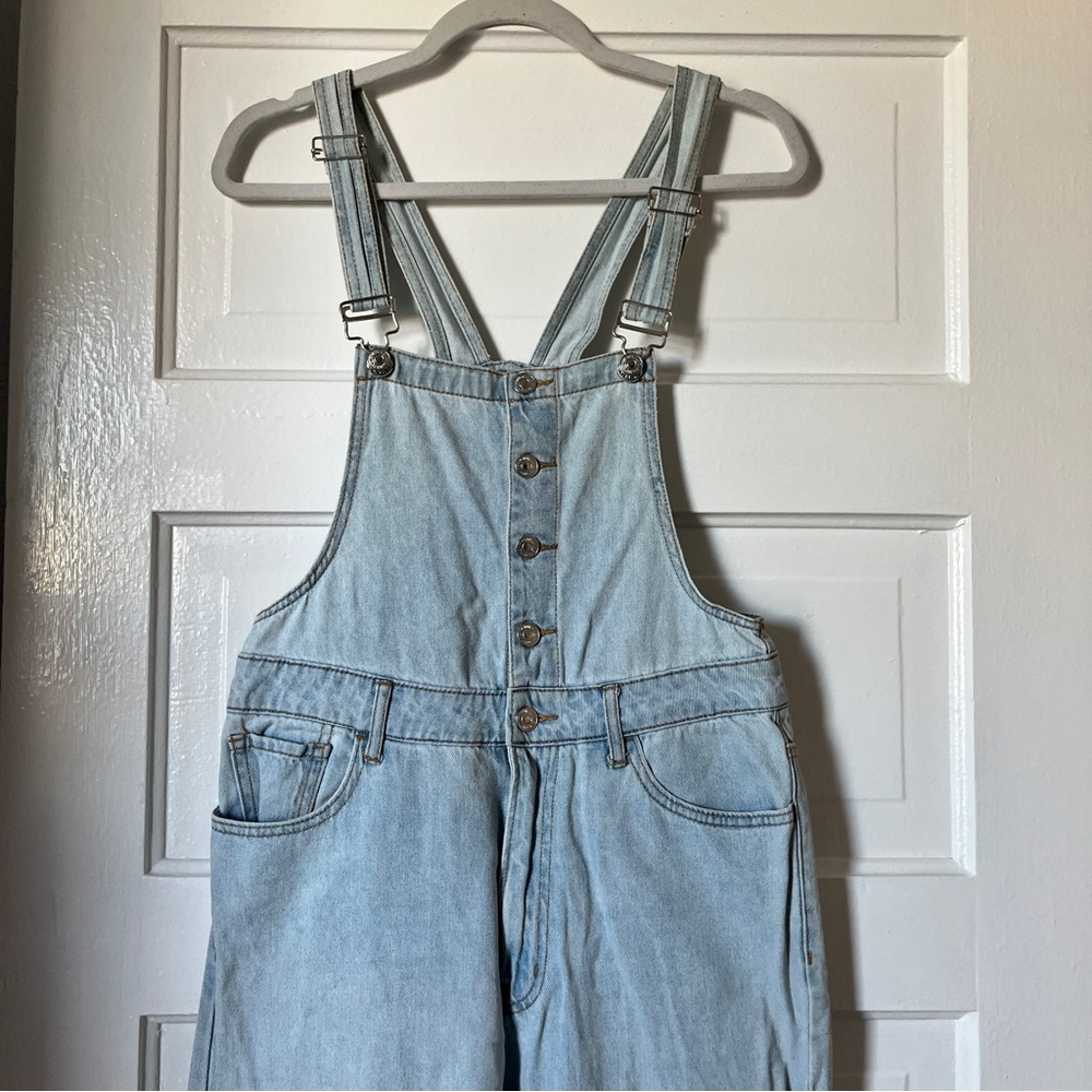 Light wash denim overalls